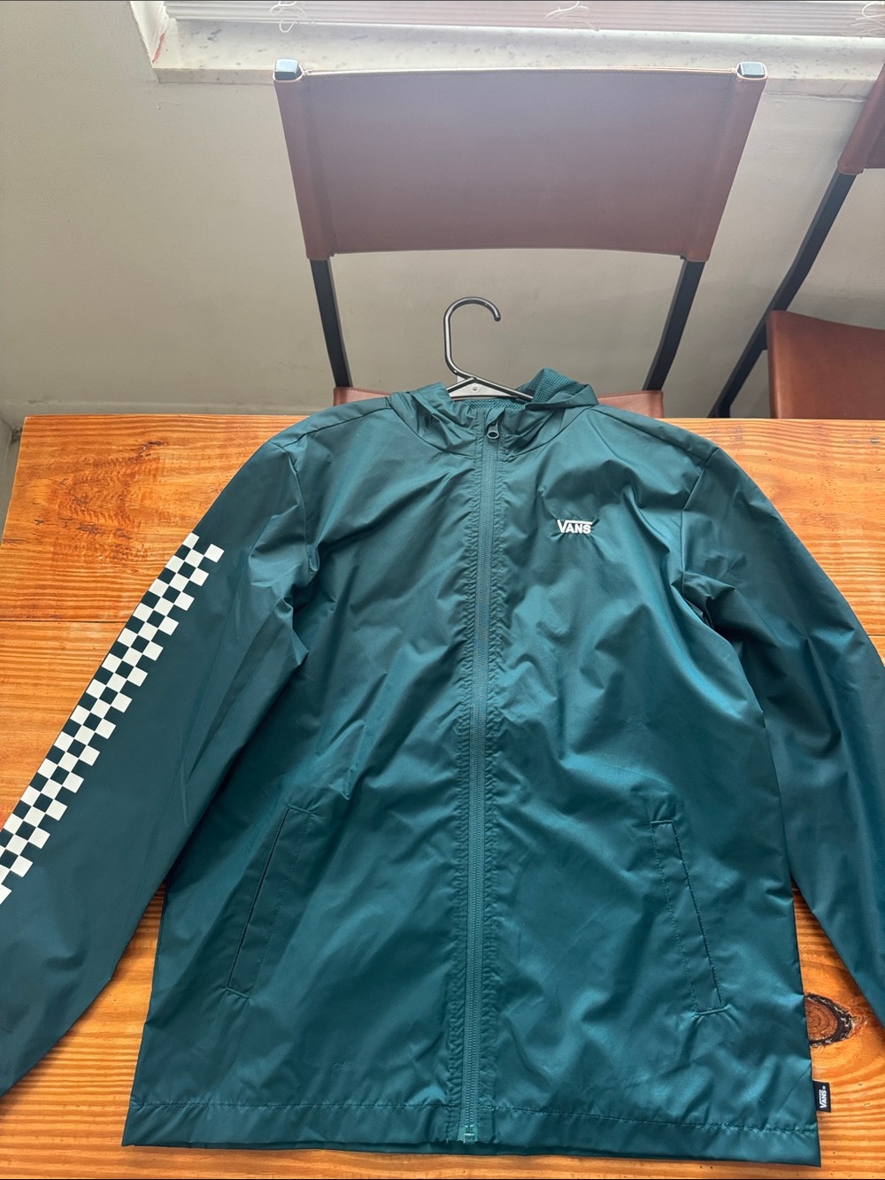 Kids Vans Teal Hooded Checkerboard Sleeve Windbreaker